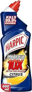 Harpic Power Plus Toilet Cleaner, 10X Better Than Bleach, Kills 99.9% Germs, Citrus Fragrance, 500 ml