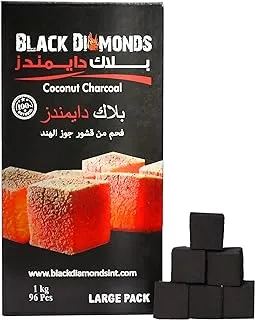 ALSAQER BLACK DIAMONDS 1 Kg COCONUT SHELL CHARCOAL CUBES FOR SHISHA AND BAKHOUR / 96 PEICES/LONG LASTING/PREMIUM QUALITY, Coco Black