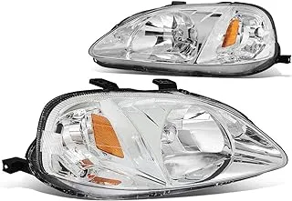 DNA MOTORING HL-OH-HC99-CH-AM Chrome Amber Headlights Replacement For 99-00 Civic