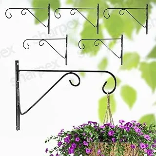 Sharpex Wall Mounted Metal Bracket for Hanging Pots, Bird Feeders, Flower Baskets, Planters, Lanterns, Wind Chimes Indoor/Outdoor Use Black, 6 Pc CO6 BRK BL 008, Design 1, Pack of 6