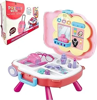 Kidwala Fitto 2 In 1 Girls Pretend Play Makeup Bag with Music and Light, Large Rolling Makeup Bag, and Makeup Table