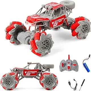 DIY Stunt RC Truck, 4WD 2.4GHz Remote Control Truck, DIY toy with off road tires 360° turns with LED Lights RC drift trucks for Boys Birthday (BLUE) (Red)