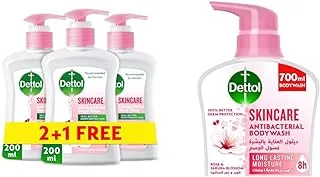 Dettol Skincare Handwash - Pack Of 3 Pieces (3 X 200 ml) & Skincare Shower Gel and Body Wash Liquid For Effective Germ Protection & Personal Hygiene (Protects Against 100 Illness Causing Germs), 700ml