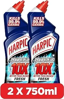 Harpic Power Plus Toilet Cleaner, 10X Better Than Bleach, Kills 99.9% Germs, Fresh Fragrance, 750 ml, Pack of 2