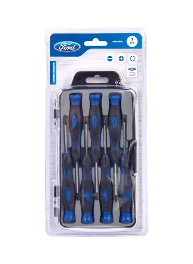 Ford 7-Piece Heavy Duty Crv Precision Screwdriver Set Black/Blue 50mm