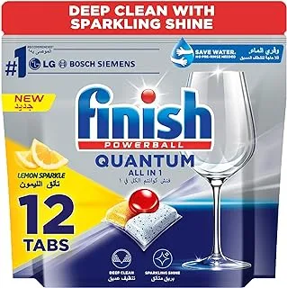 Finish Powerball Quantum ALL in 1 Dishwasher, Lemon Sparkle, 12 Tablets