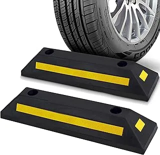 Pyle Heavy Duty Vehicle Wheel Stop Rubber Parking Tire Block for Cars, Trucks, Buses, Vans, Trailers, RVs, and Forklifts (Set of 2)