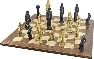 Design Toscano WU905560 Gods of Greek Mythology Complete Chess Set, 6 Inch, 16 Pieces and Board, Two Tone Stone