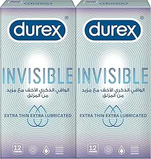 Durex Invisible Extra Thin Extra Lubricated Condoms for Men, 12 Count, Pack of 2