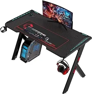 GAMEON Hawksbill Series RGB Flowing Light Gaming Desk (Size: 1200-600-720mm) With (800*300*3mm - Mouse pad), Headphone Hook & Cup Holder - Black