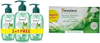 Himalaya Since 1930 Purehands Hand Wash Soap Tulsi & Aloe Vera Effectively Protects Hands from Germs -3x250ml & eem & Turmeric Soap - Pack Of 6 (125Gm Each)