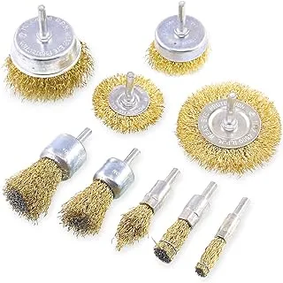 Swpeet 9Pcs Brass Coated Wire Brush Wheel & Cup Brush Set with 1/4-Inch Shank, 9 Sizes Coated Wire Drill Brush Set Perfect For Removal of Rust/Corrosion/Paint - Reduced Wire Breakage and Longer Life