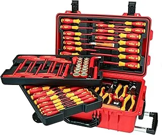 Wiha 32800 Insulated Tool Set with Screwdrivers, Nut Drivers, Pliers, Cutters, Ruler, Knife and Sockets in Rolling Tool Case, 10,000 Volt Tested and 1000 Volt Rated, 80-Piece Set, One Size