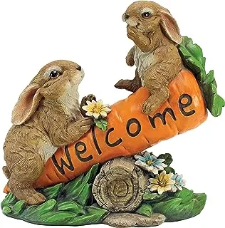 Design Toscano HF317387 Bunny Bunch Rabbits Outdoor Garden Statue Welcome Sign, 10 Inch, Full Color