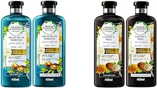 Herbal Essences - شامبو Bio Renew بزيت الأرجان المغربي 400 مل + بلسم 400 مل و Bio:Renew شامبو حليب جوز الهند 400 مل + بلسم 400 مل