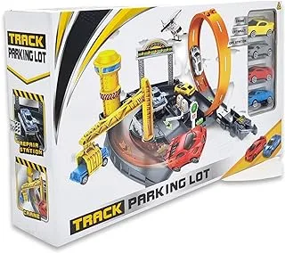 Fitto Adventure Rollo Coaster Playset with Car Crane, Stunt Loop, 4 Die Cast Cars, and Car Service Station