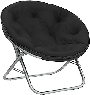 Urban Shop Super Soft Faux Fur Saucer Chair With Folding Metal Frame, Black, One Size