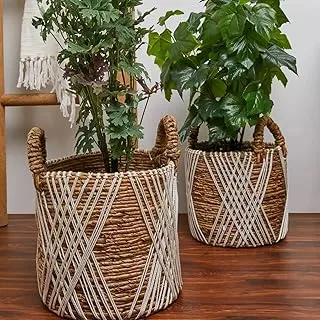 Ayra Ethnic Abyad Multipurpose Garden Planter Basket with Handle 2 Set