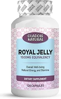 Oladole Natural Royal Jelly 1500 mg - (120 Capsules) | Energy Booster, Improves Immune Support, Stamina, Skin Health, Anti Ageing, Support General Health, Antioxidant | Non GMO, Gluten Free