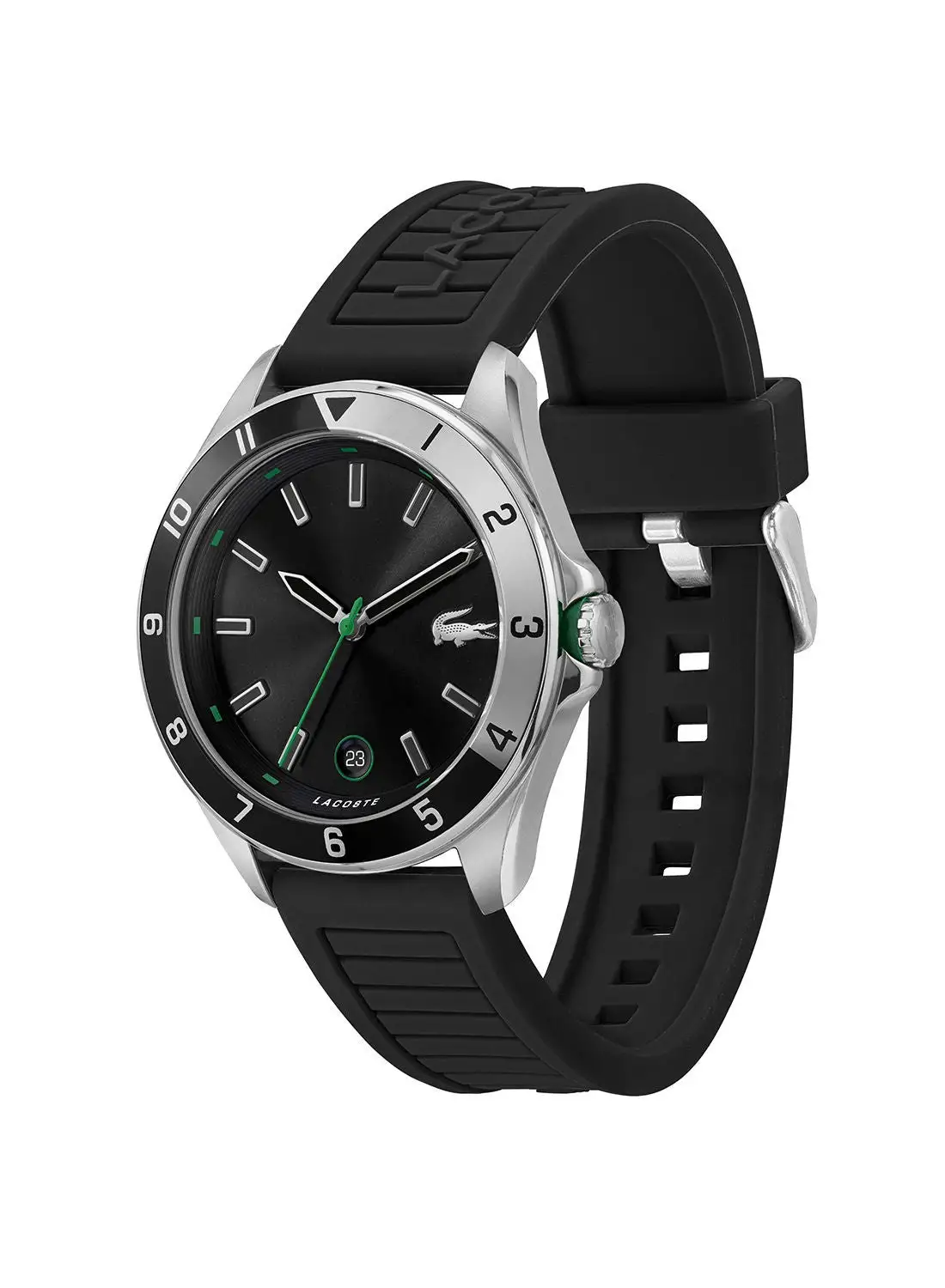 LACOSTE LACOSTE TIEBREAKER MEN's BLACK DIAL, BLACK SILICONE WATCH - 2011188