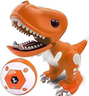 Fitto Remote Control Baby Trex Dinosaur Toy with Rolling Legs, Glowing Eyes, Sounds and Light