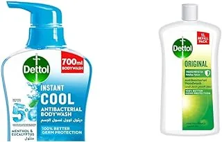 Dettol Cool Showergel & Bodywash Menthol and Eucalyptus Fragrance 700ml & Handwash Liquid Soap Original Refill for Effective Germ Protection & Personal Hygiene, Pine Fragrance, 1L