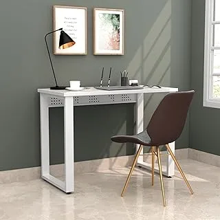 RIGID Modern Computer Desk ، طاولة دراسة كبيرة للمكتب قوي لمكتب الكمبيوتر المنزلي مع أرجل قوية للغاية (سطح طاولة أبيض وأرجل بيضاء)