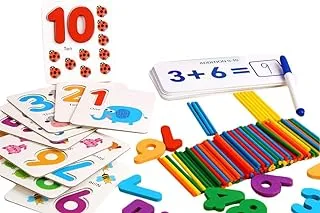 بازل تعليم الرياضيات الخشبي للأطفال من بايبي ، لعبة خشبية مع أرقام ، بطاقات الرياضيات وعصي العد ، ألعاب لوحية لتعلم ألعاب تعليمية للأطفال 3 سنوات فأكثر للأولاد والبنات