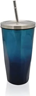 Royalford 450ML Vacuum Mug with Straw- RF11137 Double Wall Stainless Steel Body and Keeps Your Drinks Hot or Cold Leak-Proof and Portable Design Suitable for Indoor and Outdoor Use Blue