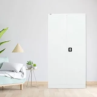 RIGID Home Cupboard with Clothes-Hanging Space Shelving - Flush Key lock (White)