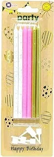 Italo Pencil Candles with Stand 6-Pieces, Gold/Pink/White