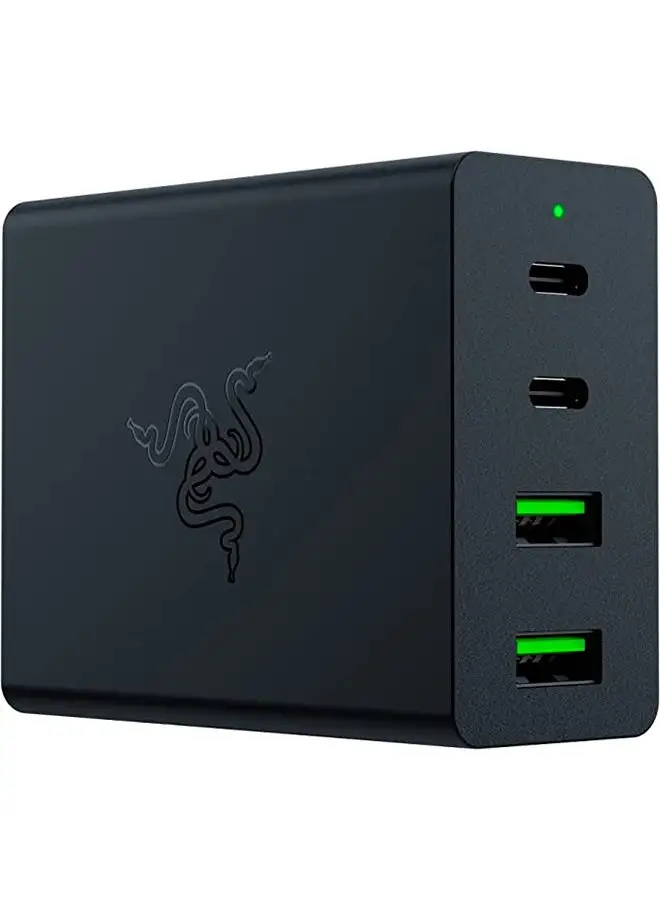 RAZER USB-C 130W GaN Charger Portable Powerhouse: Small and Mighty - Charging Up to-4 Devices - Fast Charging - Mobility in Mind - توصيل أكثر أمانًا للطاقة - أسود