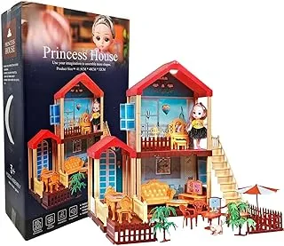 Fitto 3 Rooms Large 2 Floors Dollhouse Playset, Girls Doll House with Doll, Stairs, Furniture, and Accessories, Red