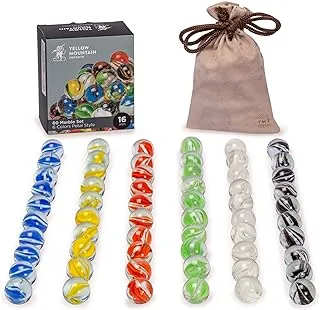 Yellow Mountain Imports 60 Pieces Translucent Chinese Checkers Glass Marbles with Petal Design - 16 Millimeters