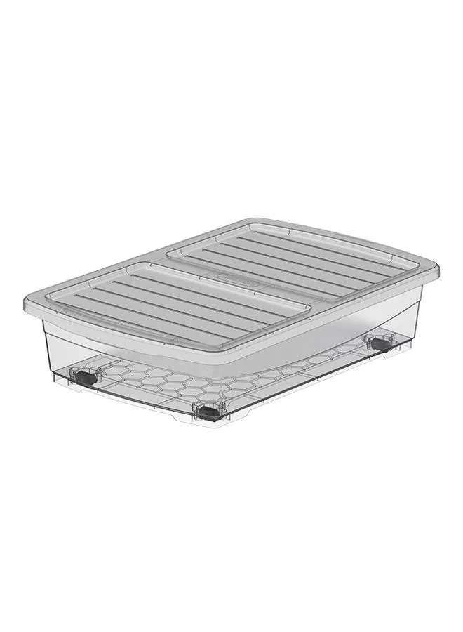 Cosmoplast 45-Liter Plastic Underbed Storage Box With Wheels And Lockable Lid Transparent