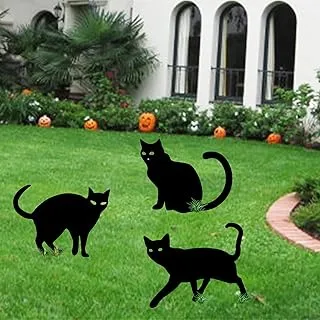 OuMuaMua 3 Pack Halloween Black Cat Yard Stakes Signs, Cat Silhouette Stakes Scary Theme Yard Sign Halloween Prop for Halloween Party Decorations Garden Front Yard Party Animal Lawn Decor