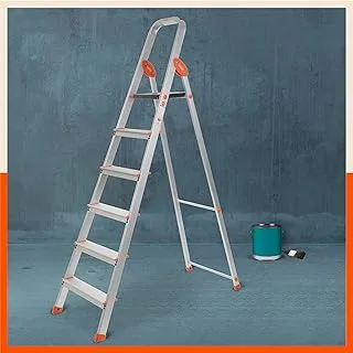 Bathla Advance Carbon - 6 Step Foldable Aluminium Ladder with Scratch Resistant Smart Platform and Sure-Hinge Technology (Orange)