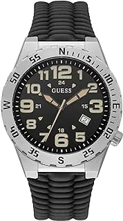 GUESS 46mm Stainless Steel Watch with Date, Black/Silver, NS, Quartz Watch