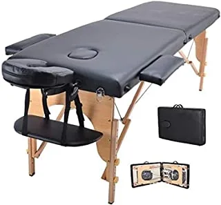 LA PERLA Portable Spa Bed Folding Facial Adjustable Lash Tattoo Table with Headrest Armrest, Black