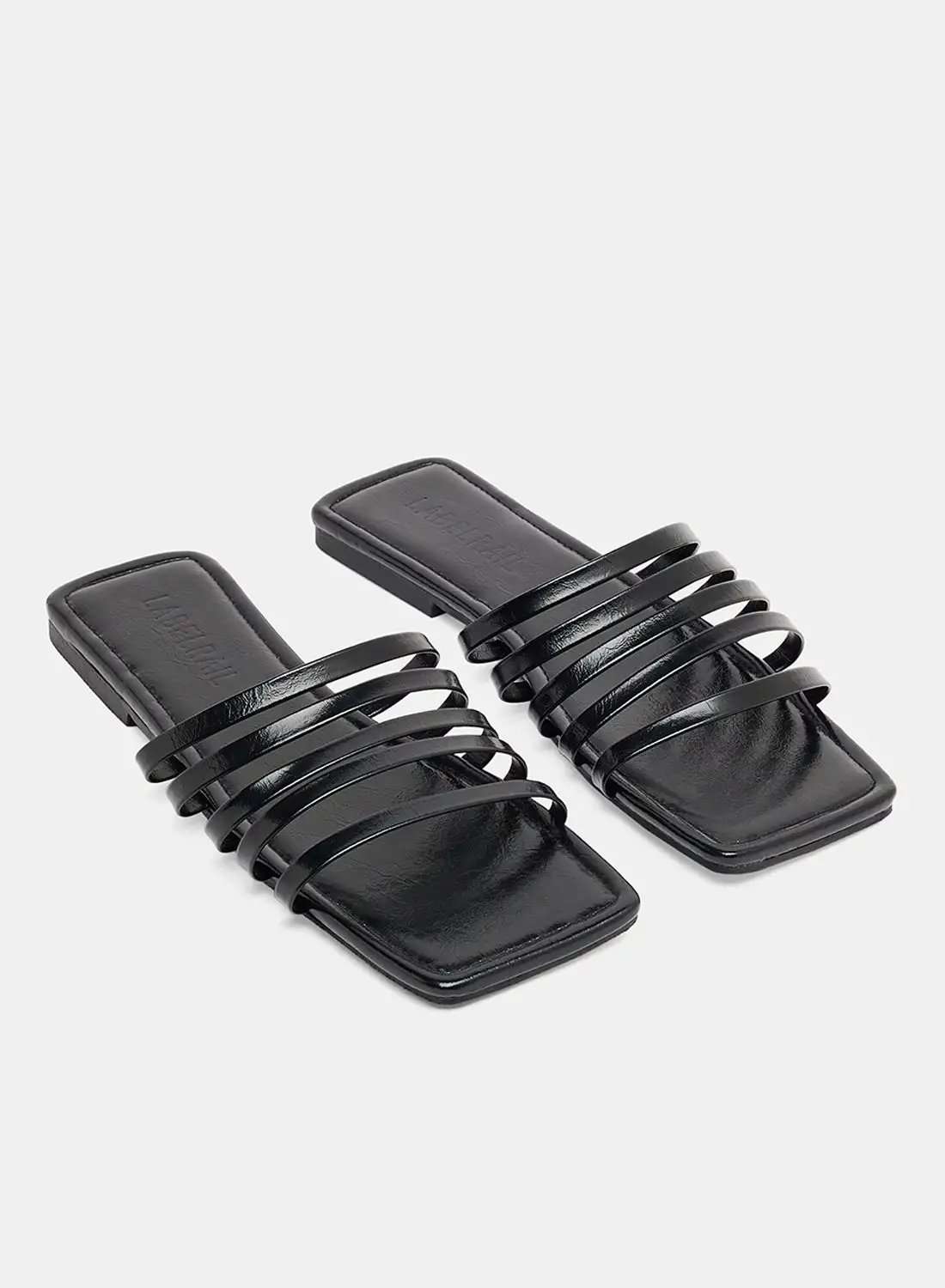 LABEL RAIL Casual PU Flat Sandals Black