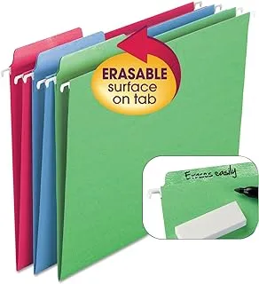 Smead Erasable FasTab Hanging File Folder, 1/3-Cut Built-in Tab, Letter Size, Assorted Primary Colors, 18 per Box (64031)