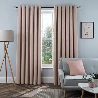 Sleepdown Linen Look Eyelet Blackout Lined Curtains Thermal Insulated for Bedroom and Living Room 46 x 54 Inch Blush