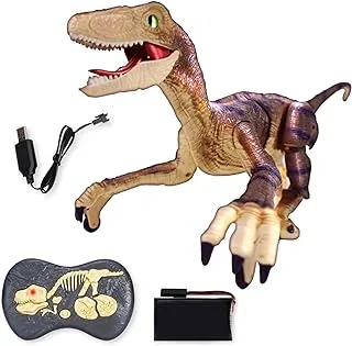 Fitto Remote Control Velociraptor Dinosaur Toy with Moving Legs, Glowing Eyes, Rechargeable Battery, Sounds and Light