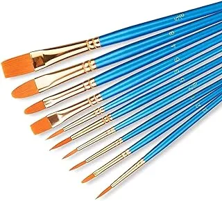 SHOWAY ECVV 10 pcs Artist Paint Brush Set, Soft Nylon Hair Paint Brush 10 Sizes Best For Acrylic Gouache Body Nail Face Rock Art Miniature Detailing & Essential Paint Brushes (BLUE)