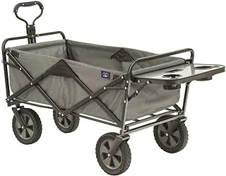 MacSports Collapsible Outdoor Utility Wagon with Folding Table and Drink Holders, Gray