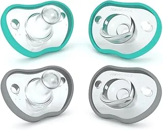 Nanobebe Flexy Baby Pacifiers 3+ Months - Orthodontic, Lightweight and Vented, Curves Comfortably with Face Contour, 100% Silicone BPA Free, Perfect Registry Gift 4 pack, Teal/Grey