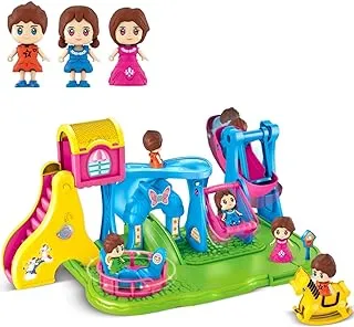 Fitto Playground Station Playset, Stimulates Imagination Creativity Teamplay, with 3 Dolls, Swings, Slides, Multicolour Toys Set