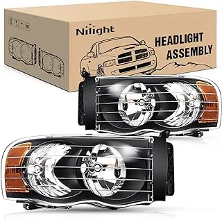 Nilight Headlights for 2002 2003 2004 2005 Ram 1500 2500 3500 Truck,Headlight Assembly Set Driver and Passenger,Headlamp Replacement, Black Housing with Amber Corner Clear Lens