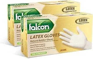 Falcon Latex Gloves With Powder, Pre-powdered, Medium (2 Packs x 100 Pieces)