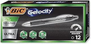 BIC Gel-Ocity Ultra Gel Pens, Medium Point Retracable (0.7mm), Black Ink Gel Pen, 12-Count